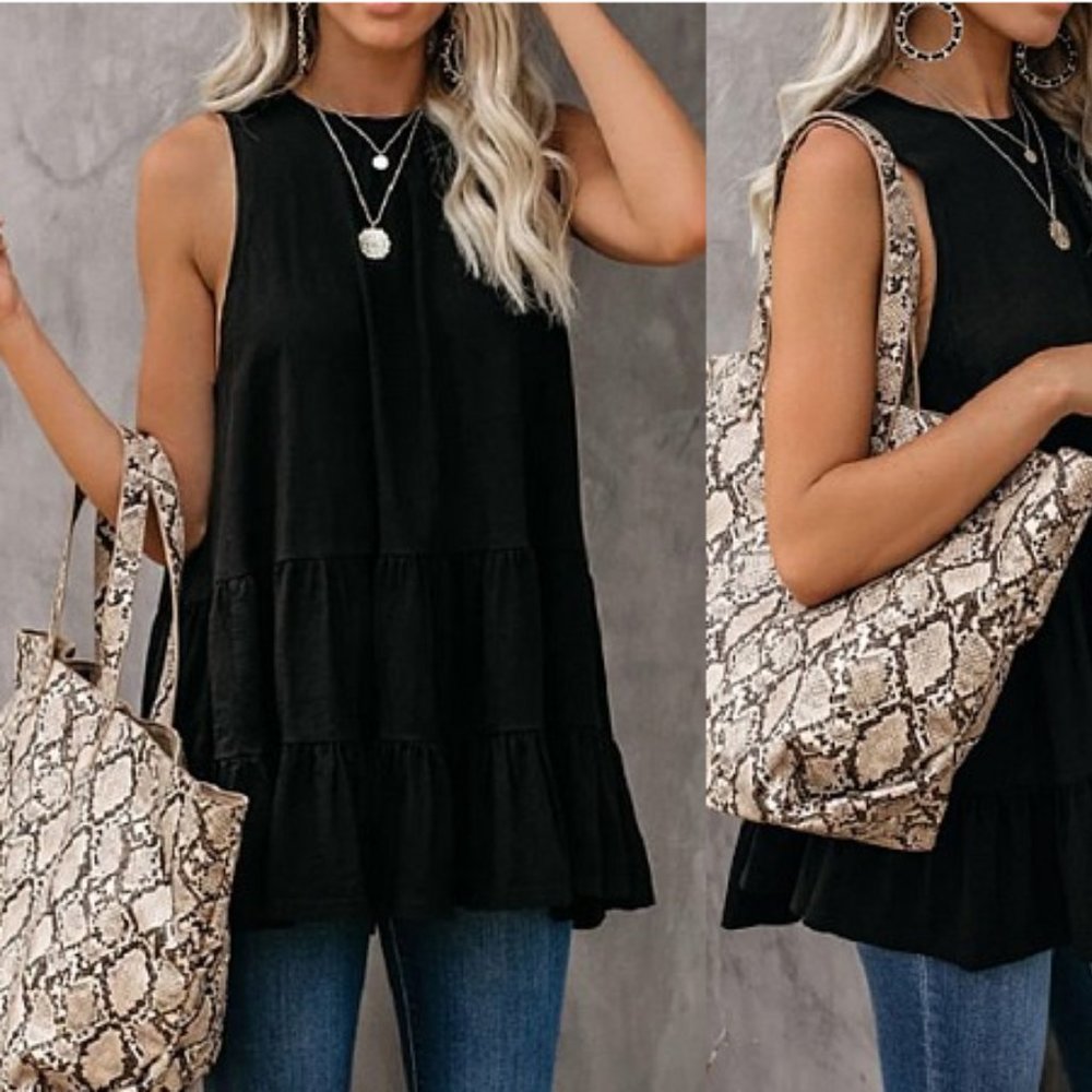 Round Neck Ruffled Hem Top